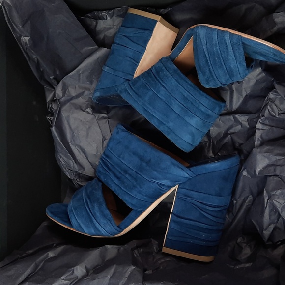 NWB Laurence Dacade Paris Suede Printed Slides Paris Blue size 5 (38) - Picture 9 of 14